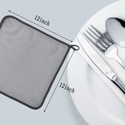 Mesh Dish Cloths, Kitchen Dish Washing Net Scrubber, Quick Dry and Easy to Clean, 150G/SM 12 x 12 Inch, Black 12 Pack