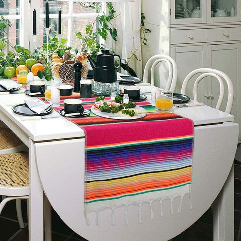Mexican Table Runner, 14 x 84 Inch Serape for Party Wedding Decorations, Fringe Cotton