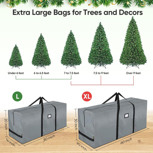 BALEINE 7.5 ft Christmas Tree Storage Bag, Heavy Duty Extra Large Artificial Christmas Tree Bag with Reinforced Handles and Dual Zippers Wide Opening (Gray, 7.5 ft) by BALEINE