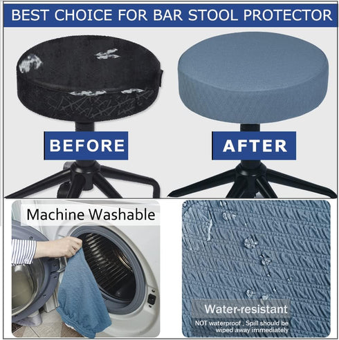 4 Dia.14-16" Blue-Set 4 BUYUE Pcs Bar Stool Covers, Luxury Fabric Round Stretchy Crease-Resistant Washable Jacquard