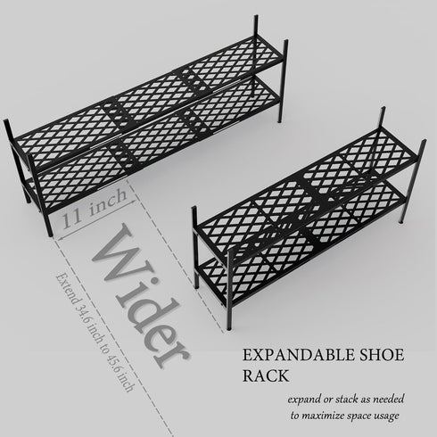45.6" 2-Tier Closet, Shoe Rack, Expandable Shoes Storage Metal Shoe Shelf Stand Stackable Boot Organizer for Entryway