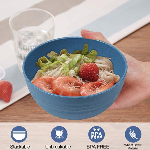 Shopwithgreen 4 Pcs Wheat Straw Cereal Bowls with Dust-Proof Lid, 24 OZ, Microwave & Dishwasher Safe for Kitchen,