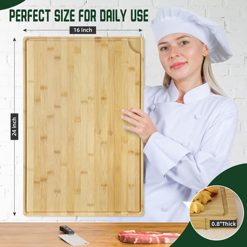 24 16 GarveeHome x in Bamboo Cutting Board, Large Kitchen Chopping Board with Juicy Groove, Wooden Butcher Block
