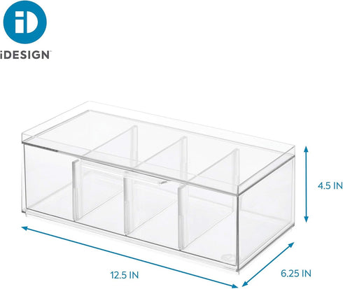 Counter, 4-Section iDesign XL Tea Bag Organizer for Clear Stackable Tea Storage Drawer for Cabinet