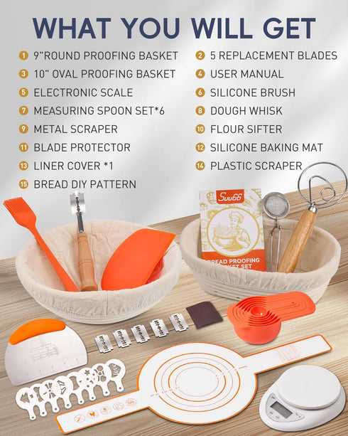 30-Pcs 9 inch 10 inch Sourdough Bread Baking Supplies - Sourdough Starter Kit | Including Round and Oval Banneton