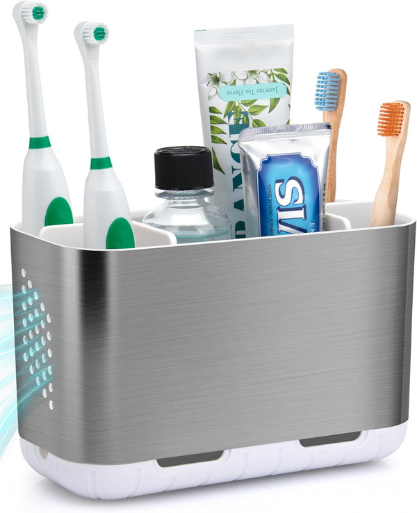 Detachable Large Electric Toothbrush Holders for Bathroom Organizer Countertop, Brushed Nickel Storage Caddy for Family