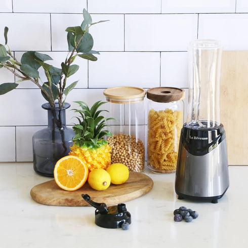 La Reveuse Smoothie Blender Personal Size 300 Watts with 2 Pieces 18 oz BPA-Free Travel Sports Bottles, Grey