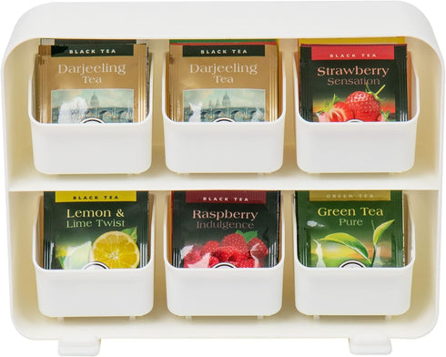Mind Reader Tea Bag Organizer, Countertop Storage, Kitchen, White, 10.25"L x 3.25"W x 7.75"H