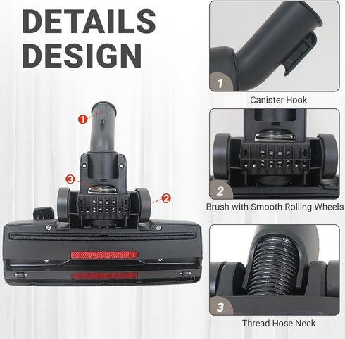 Head,32/35mm 2-in-1 EZ SPARES Universal Vacuum Cleaner Floor Brush Attachment for Hard Floor and Carpet, Combo Tool
