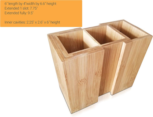 Bamboo Expandable Cooking Utensil Holder, Natural Spatula Spoon Caddy for Counter Stove Top Organizer