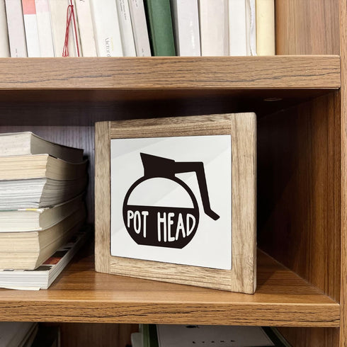 MLTEye Set Coffee Pot Head Sign, Wooden Box Decor for Home, Decorative Table Sign, Farmhouse Wood Shelf Decoration