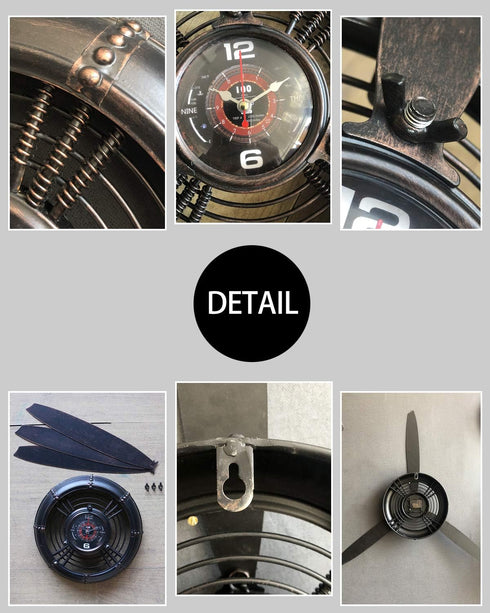 29.526.4 inches Metal Wall Decor Art Antique Airplane Propeller Aviation Wall Clock for Living Room Bedroom Rustic Wall