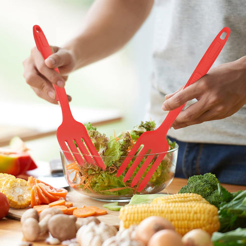 Healeved Silicone Flexible Forks, Nonstick Blending Fork for Cooking Utensil, Ultimate Kitchen Stir Mix Mash (Red)