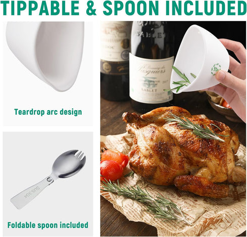 304 Herb Stripper Bowl with Foldable Spoon: Food-Grade Silicone Herb Stripper Tool with Stainless Steel Spoon