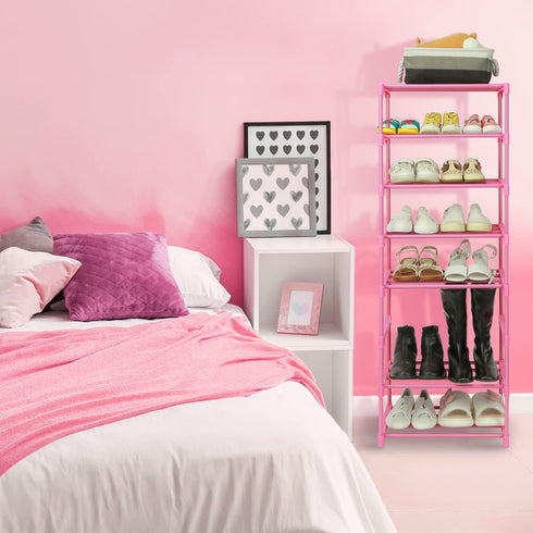 4-Tier 6-8 Closet,Pink HITHIM Free Standing Shoe Racks for Pairs Shoe Storage,Kids Shoe Racks for Small