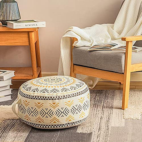 Patio(Red,18x18x8,Cover MOCOFO Unstuffed Round Pouf Cover, Boho Geometric Ottoman Footstool Cover with Handle