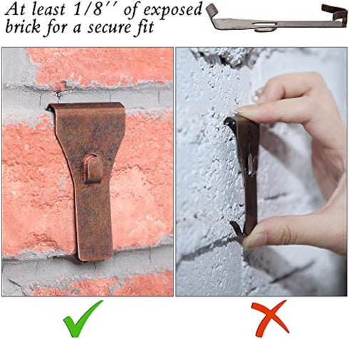 Ripeng 16 Pieces Brick Wall Clips and Hooks for Hanging Outdoors, No Drill, Brick Hangers Fit 2-1/4 to 2-3/8 Inch Hooks