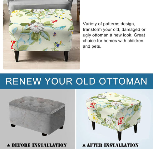 55"-63" 06 KRFOONN Stretch Ottoman Cover Slipcovers Rectangle Fit Length Footrest Stool Covers Printed Ottoman Cover