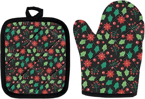 Oven Mitts and Pot Holder Set of 2, Durable Cotton Lining Heat Insulation Gloves for Kitchen