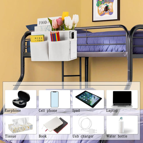 Bedside Caddy White Bedside Hanging Storage Basket, Bed Caddy for Headboards, Bunk Dorm Rooms Crib Beds Rails Organizer