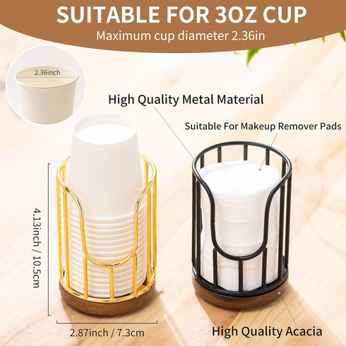 Bathroom Cup Dispenser with Acacia Wood Stand - Essential Bathroom Accessories for Toothbrush Holders & Mouthwash Cup Dispenser on Vanity Countertops Golden