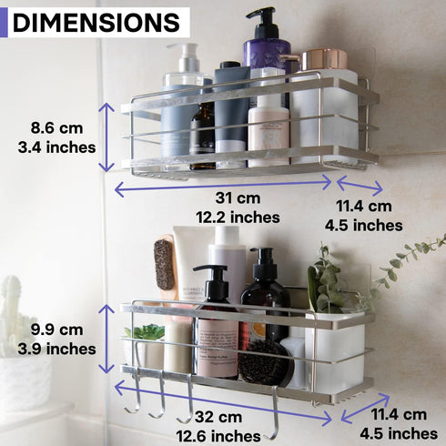 KINCMAX Premium Shower Caddy - 2-Pack Adhesive Organizer, No Drill Rustproof Stainless Steel Shower Shelves