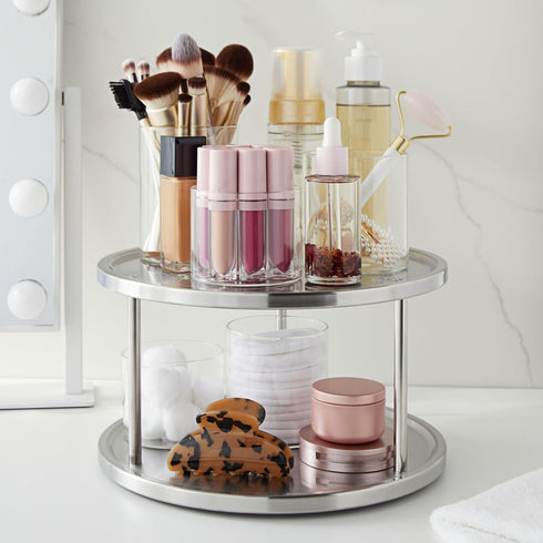 Juvale 2-Tier Stainless Steel Lazy Susan Spice Rack Organizer for Kitchen & Pantry Countertop (10.5 in)