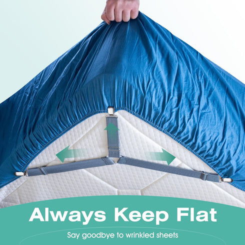 Bed Sheet Straps, Adjustable Fitted Sheet Clips, Easy to Install Fasteners, Say Goodbye to Messy Sheets (Gray-4 Pcs)