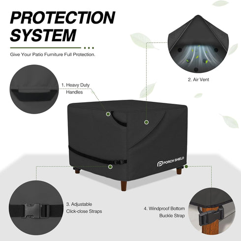 22L 22W 18H inch, Porch Shield Patio Ottoman Cover - Waterproof Outdoor Square Side Table Covers x x Black