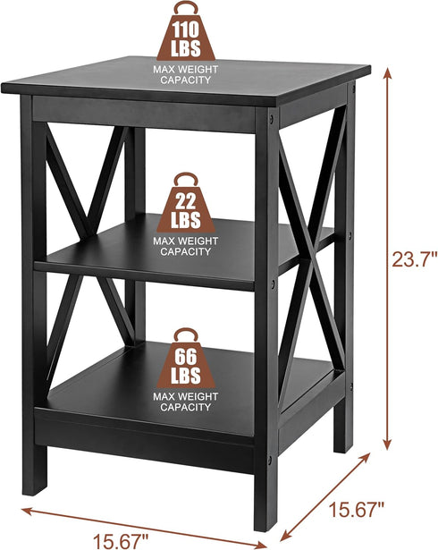 3-Tier SUPER DEAL Side Table, End Table with Shelves, Versatile X-Design Wood Sofa Table for Living Room Bedroom