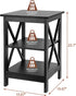 3-Tier SUPER DEAL Side Table, End Table with Shelves, Versatile X-Design Wood Sofa Table for Living Room Bedroom