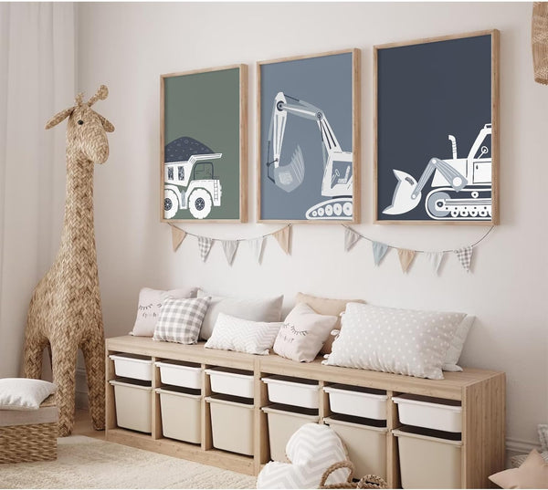 Youillne Construction Truck Wall Art Decor Toddler Boys Room Canvas Wall Art Tractor