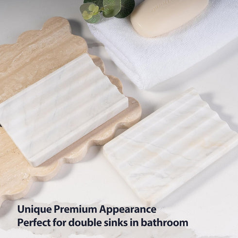 2 Countertop, Pcs Soap Holder for Bathroom, Marble Soap Dish for Kitchen Soap Tray Draining with Creative Wavy Design