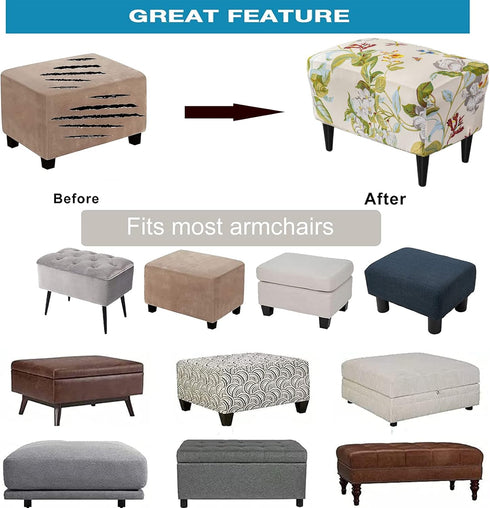 Cover,34 Stretch Ottoman Cover Ottoman Cover Slipcovers Rectangle Footstool Cover Printed Footstool Cover Ottoman