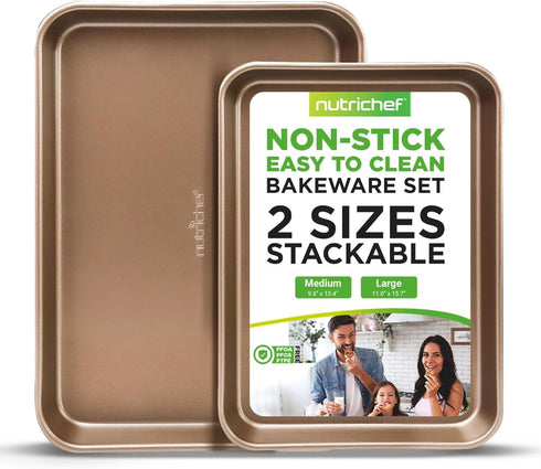 NutriChef 2-Piece Nonstick Baking Sheet Pans - Large & Medium Cookie Sheets - Premium Carbon Steel Oven Bake Trays -