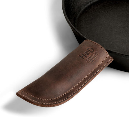 Hide & Drink Full Grain Leather Hot Handle Protector, Double Layered, Bourbon Brown