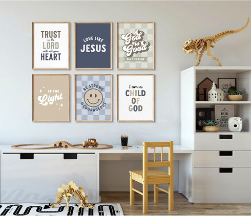 Lhoiplme 8x10x6 Inch Bible Verses Wall Art Decor Christian Boy Nursery Canvas Wall Decor Boy Kids Room Posters