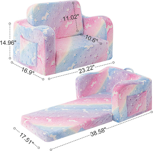 2 -in-1 Toddler Chair and Couch, Toddler Couch Fold Out, Convertible Chairs for Toddlers Comfy Sofa to Lounger
