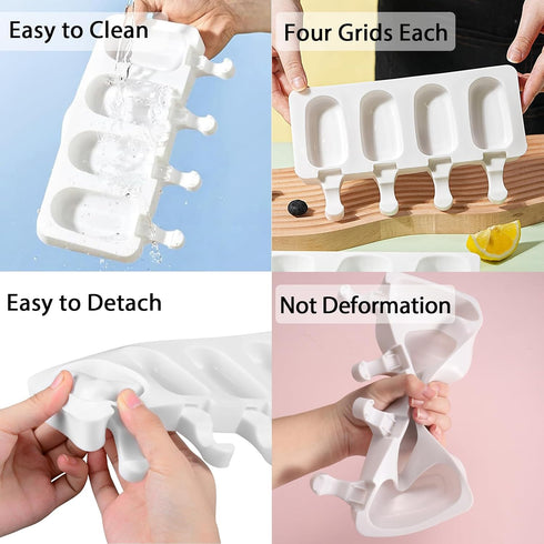 Popsicle Molds Set of 3, 12 Cavities Silicone Ice Cake Pop Maker with 50 Wooden Sticks & Self-adhesive Bags