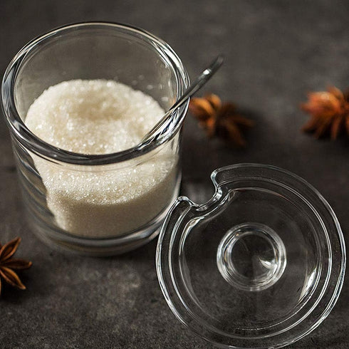 Vencer Clear Glass Sugar Bowl with Lid and Stainless Steel Spoon, 6.3 Ounces (180 ML) Sugar Dispenser