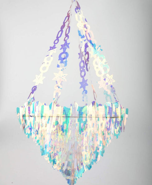Frozen Holographic Chandelier Shaped Hanging Decoration, Shiny Iridescent White Foil Ceiling Decorative OrnamentUnicorn