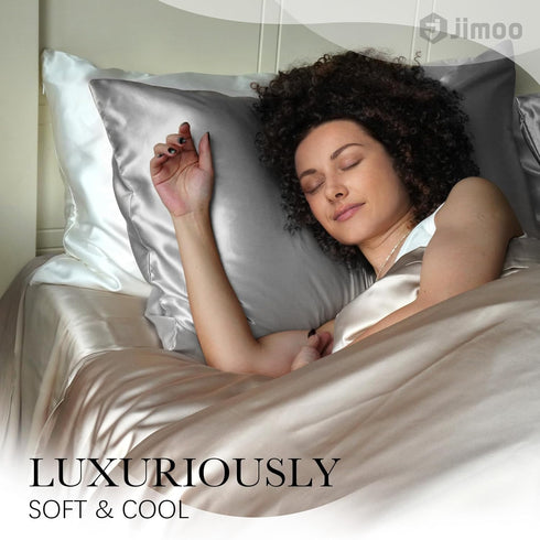 100% Mulberry Silk Pillowcase, 22 Momme Pure Natural Silk, Both Sided with Zipper, King Size (Silver Grey, 20'' 36'')
