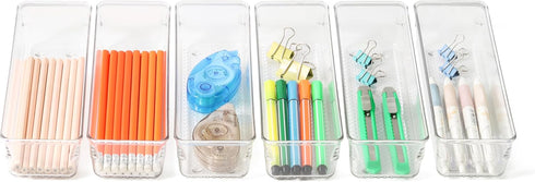 ihomecooker 6 Set Clear Plastic Junk Drawer Organizer, 9'' x 3'' for Kitchen and Vanity