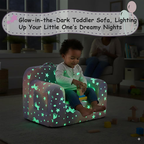 Tiita Kids Sofa, Childrens Couch with Carry Handle, Portable Toddler Foam Sofa Couch, Glow in the Dark Nursery Kids