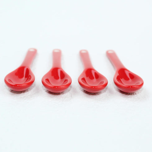 Set of 4 Red Ceramic Mini Coffee Spoons, 3.5” Asian Spoons for Tea, Yogurt, Sauce, and Desserts