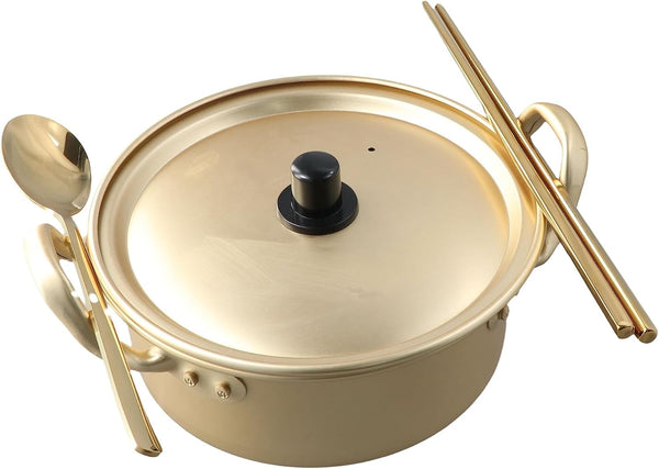 Ramen Pot with Lid, Spoon, and Chopsticks, Fast Heating Korean Cooking Pot