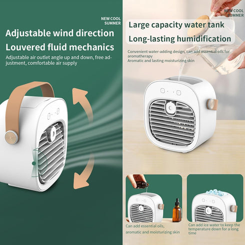 Portable Air Conditioner, 6000mAh Rechargeable Mini Air Conditioner, USB 3-Speed Silent Cooler for Desktop, Office,