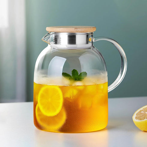 Large Glass Teapot 68 fl oz with Infuser, Stovetop Safe, Thickened Borosilicate Glass, Bamboo Lid