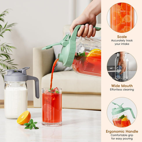 32 oz Breast Milk Pitcher - Glass Mason Jar with Dual Leak-Proof Design, Airtight Seal, Pour Spout & Handle, Storage