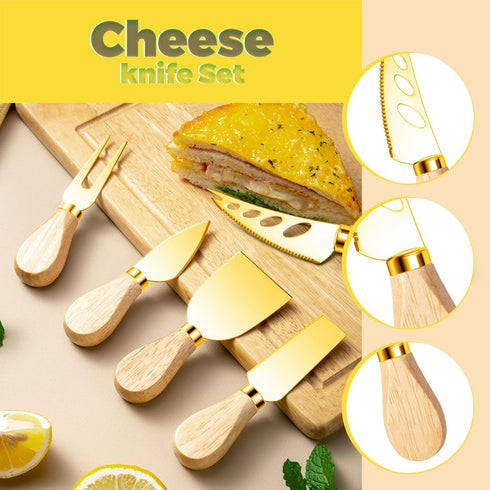 Gold Charcuterie Utensils Set, Cheese Butter Spreader Knife with Wooden Handles, Small Serving Tongs and Forks